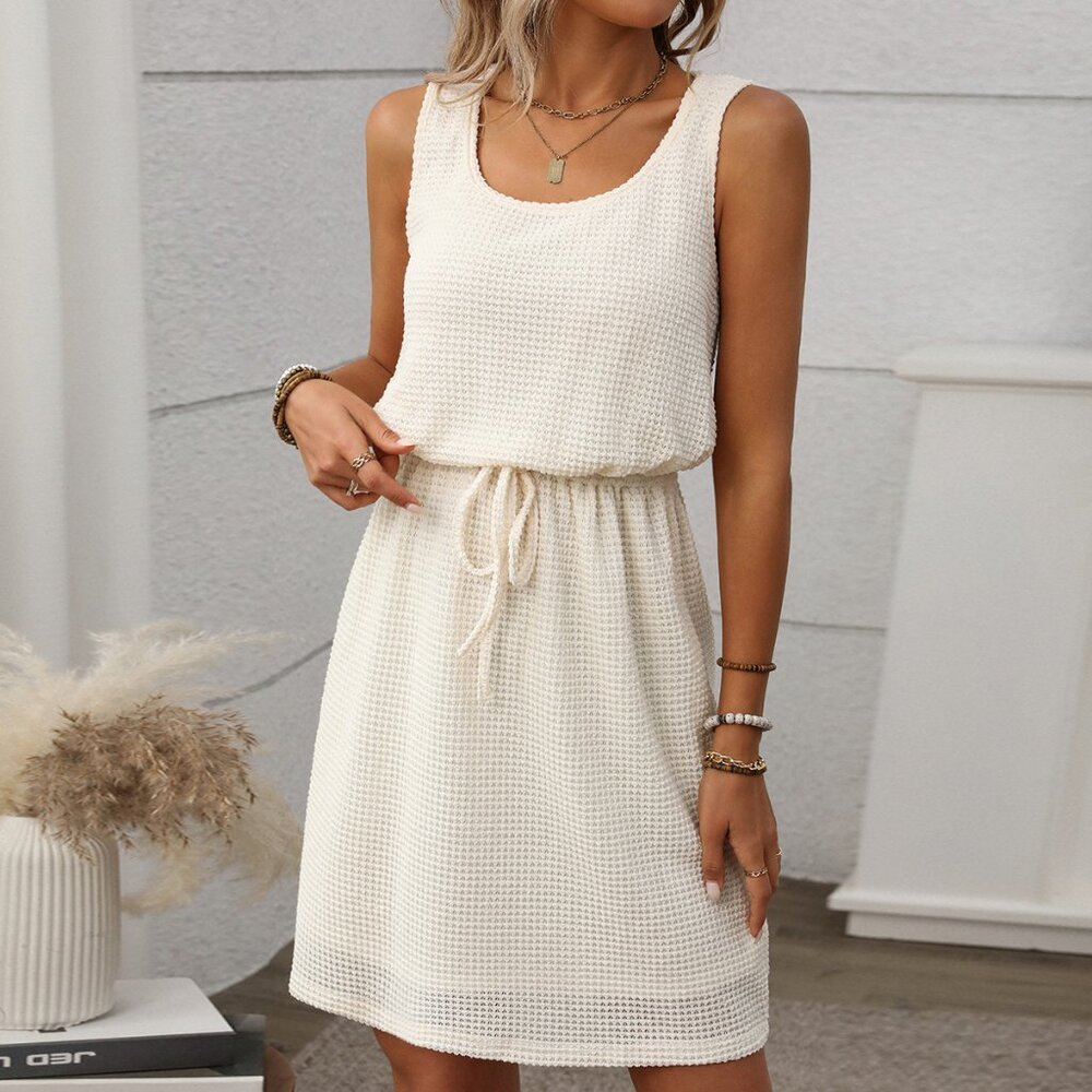 Women's Square Neck Drawstring Sleeveless Tank Dress